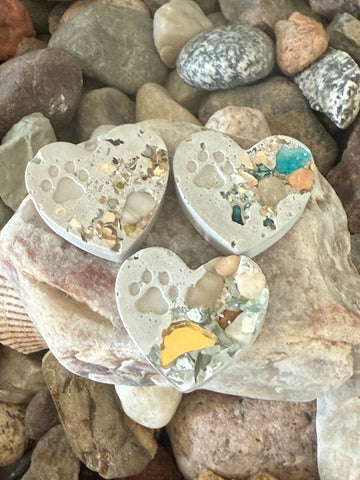Cement Paw Print Hearts