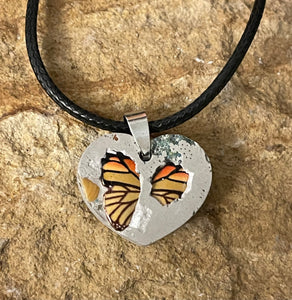 Concrete Butterfly Heart Necklace