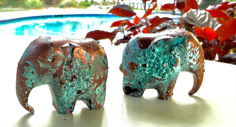 Mini Copper Patina Cement Elephant