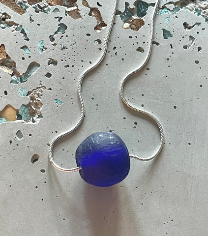 Recycled African Sea Glass Necklace - Cobalt