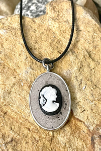 Metal Framed Cement Cameo Necklace