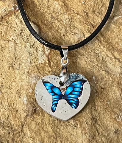 Concrete Butterfly Heart Necklace