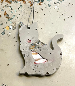 Cement Kitty Cat Ornament