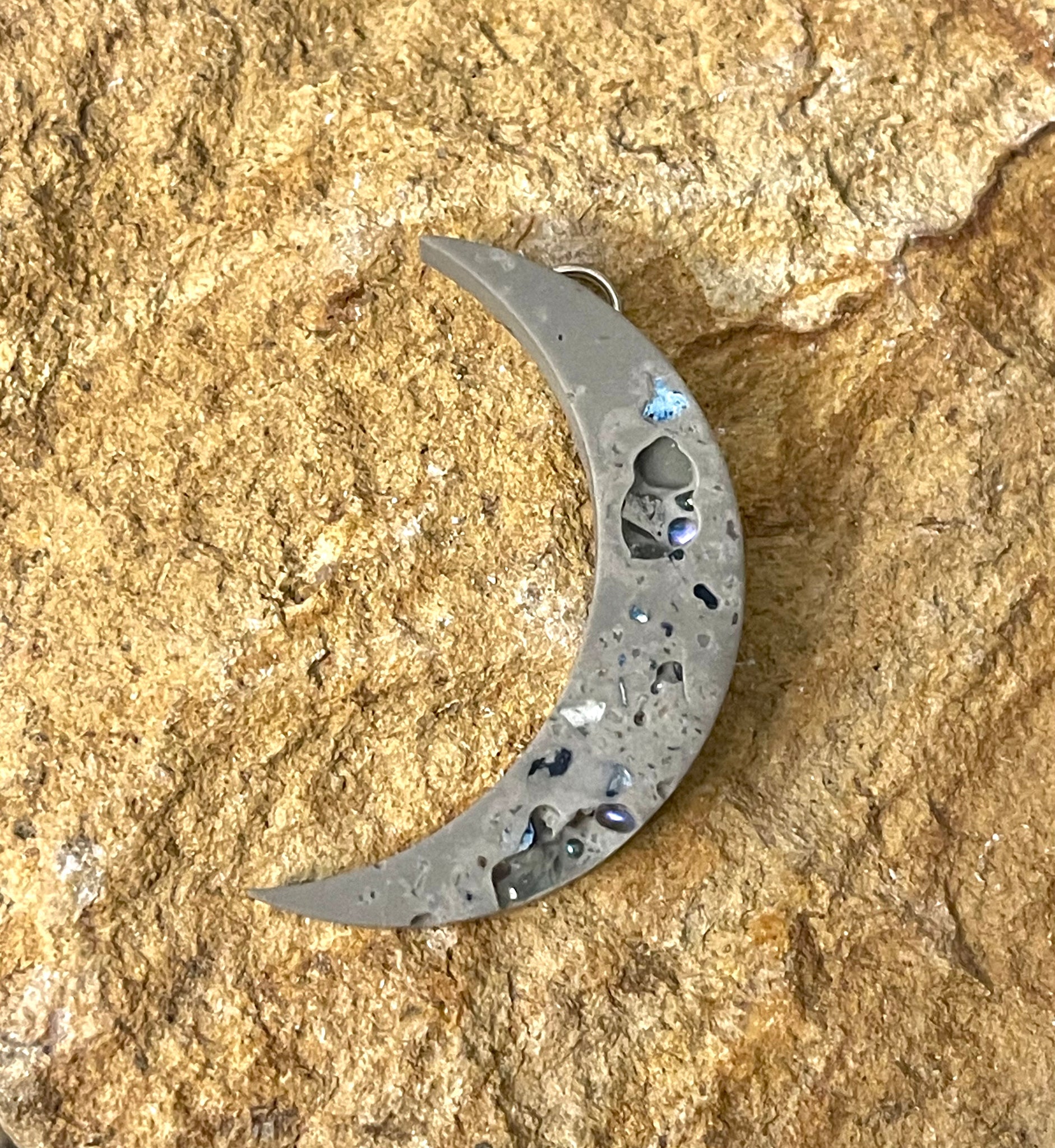 Cement Crescent Moon Charm