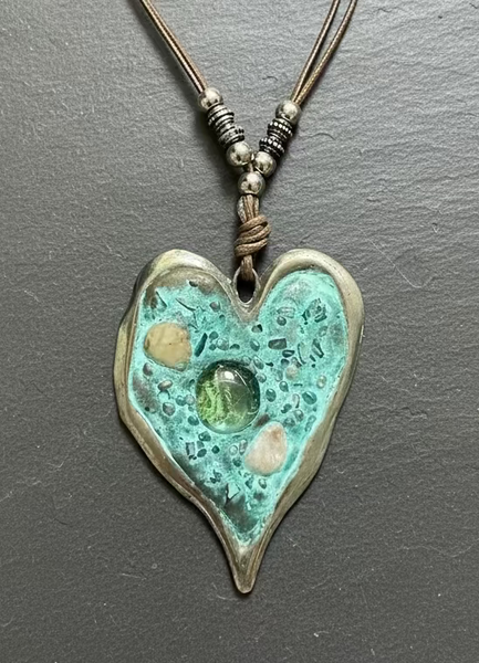 Exaggerated Patina Cement Heart Necklace