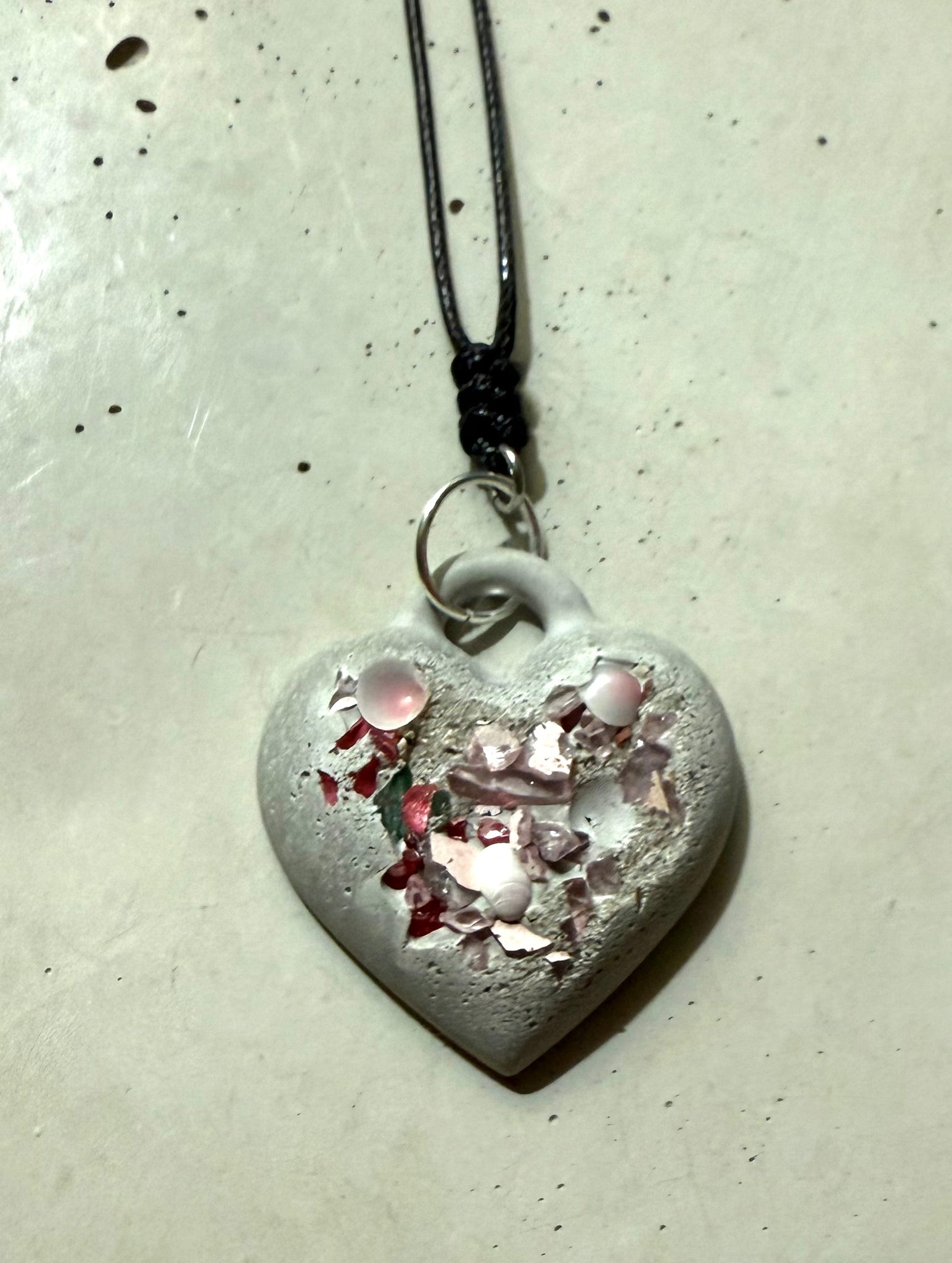 Cement Puffy Heart Pendant