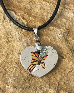 Concrete Butterfly Heart Necklace