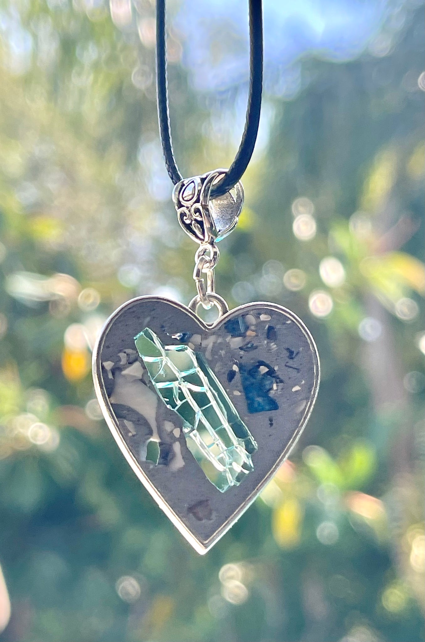 Metal Framed Cement Heart Necklace