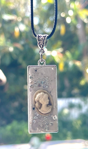 Metal Framed Cement Cameo Necklace