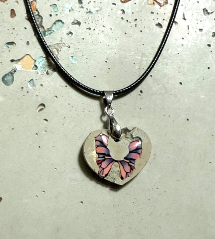 Cement Butterfly Heart Necklace