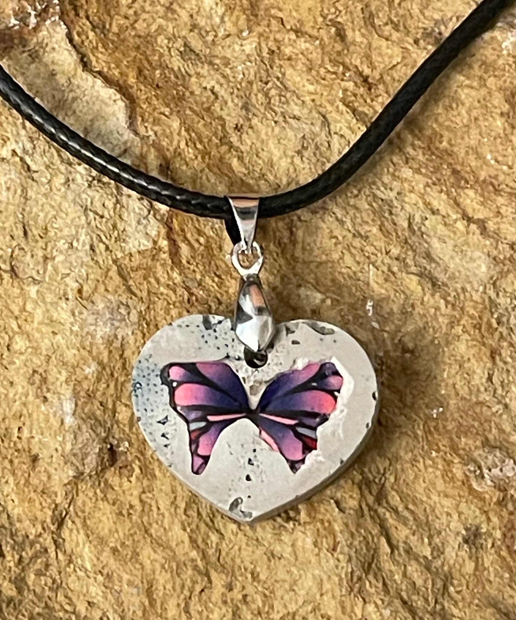 Concrete Butterfly Heart Necklace