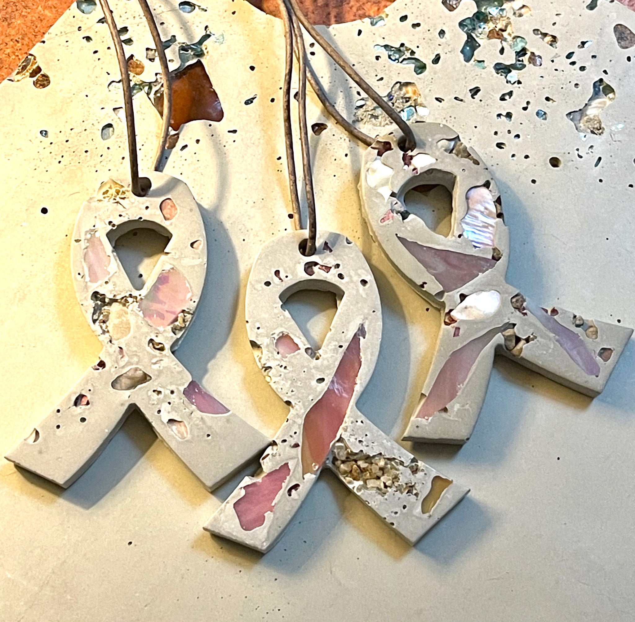 Cement Pink Ribbon Ornament