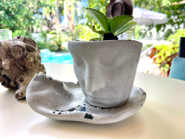 Cement Face Planter/Saucer