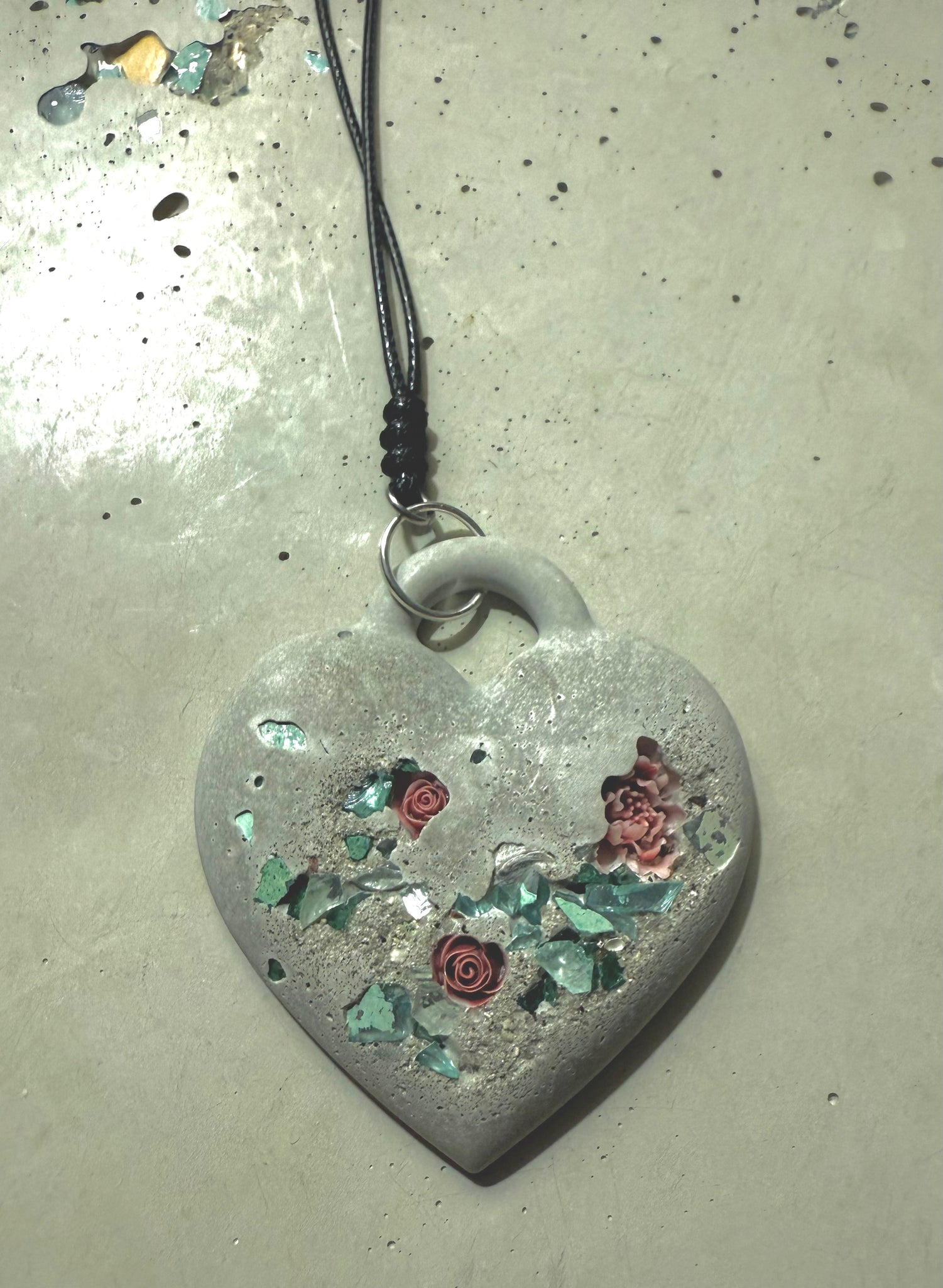 Cement Puffy Heart Pendant