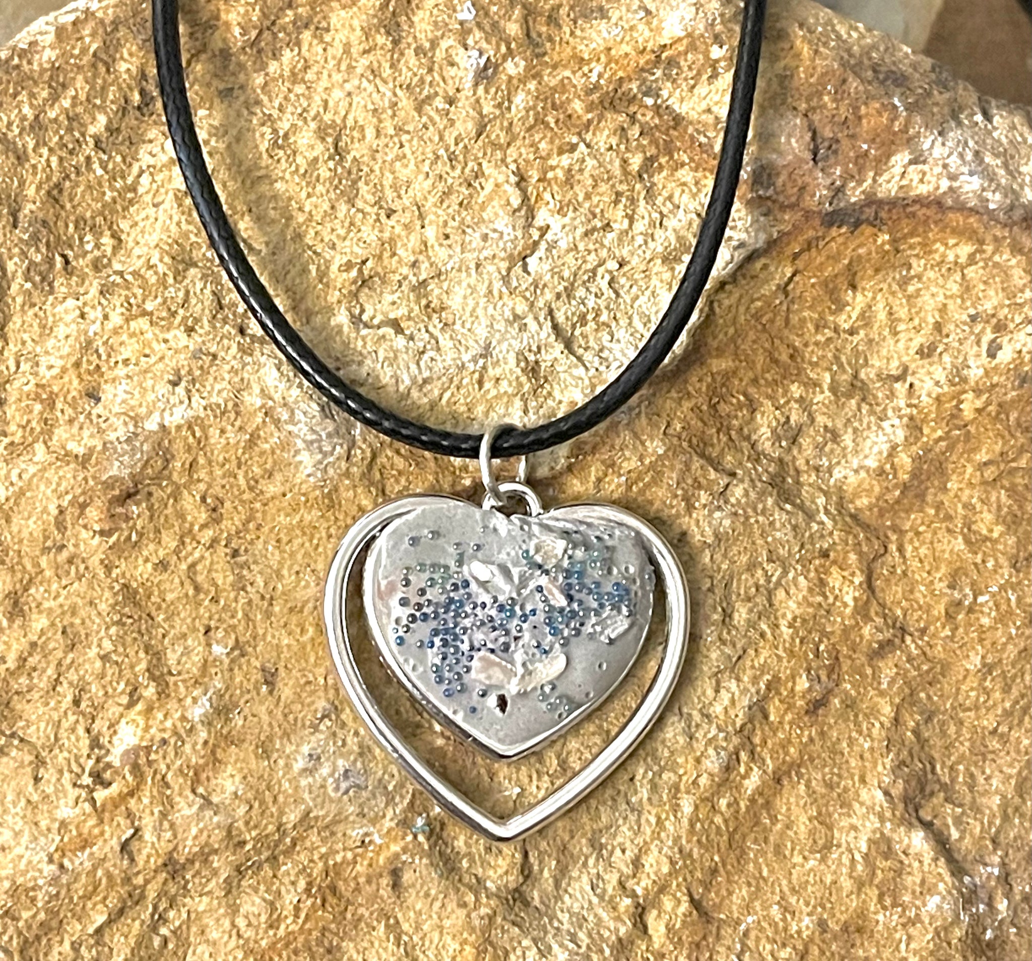 Cement Double Heart Charm Necklace