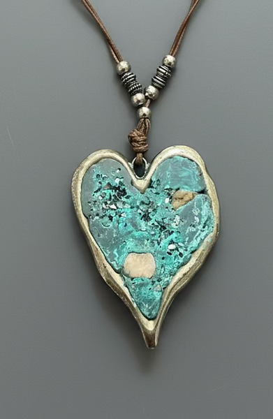 Exaggerated Patina Cement Heart Necklace