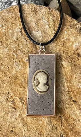 Metal Framed Cement Cameo Necklace