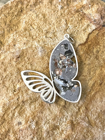 Metal Framed Concrete Butterfly Charm