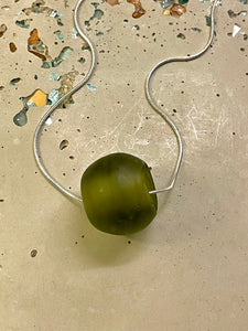 Recycled Sea Glass Necklace - Olive Green