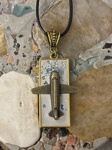 Metal Framed Cement Heart Airplane Necklace