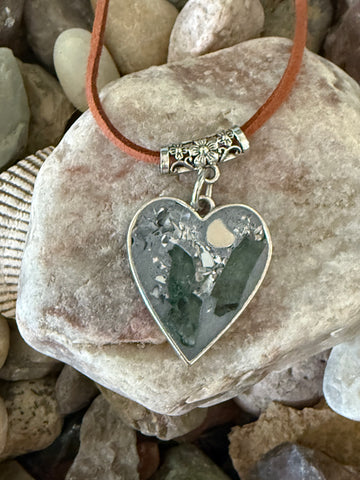 Metal Framed Cement Heart Necklace
