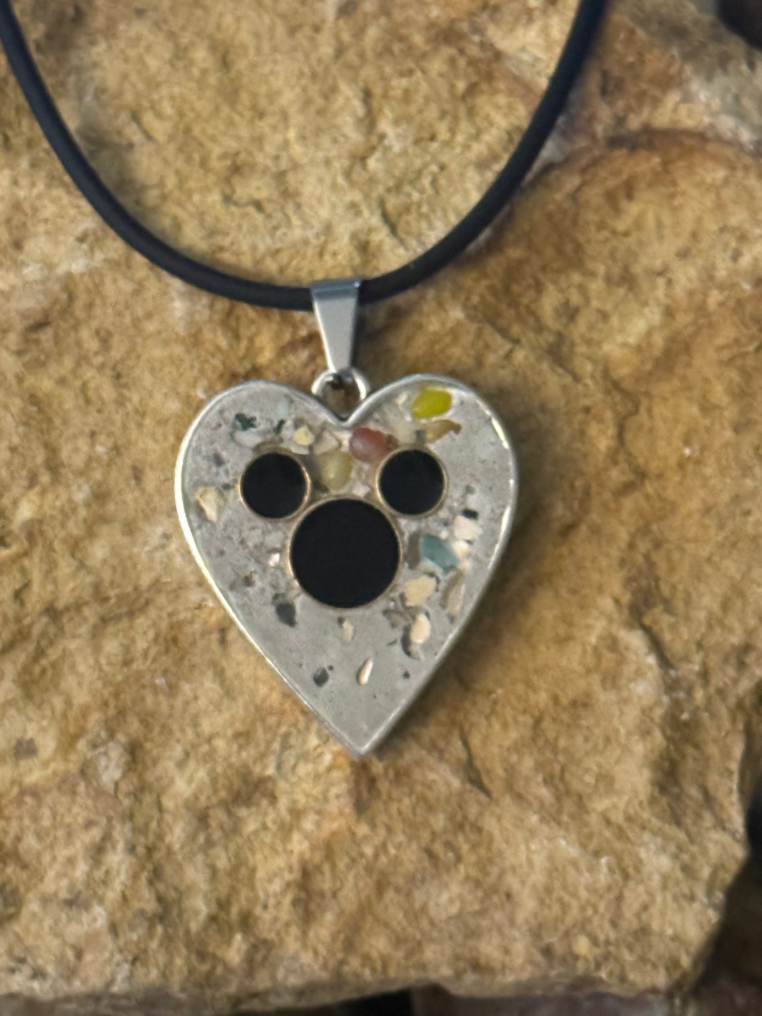 Metal Framed Cement Mickey Heart Necklace