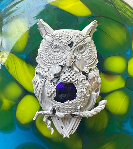 Concrete Ornate Owl Magnet