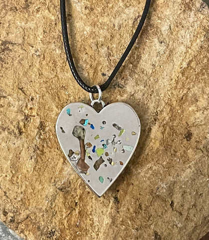 Metal Framed Concrete Heart Necklace