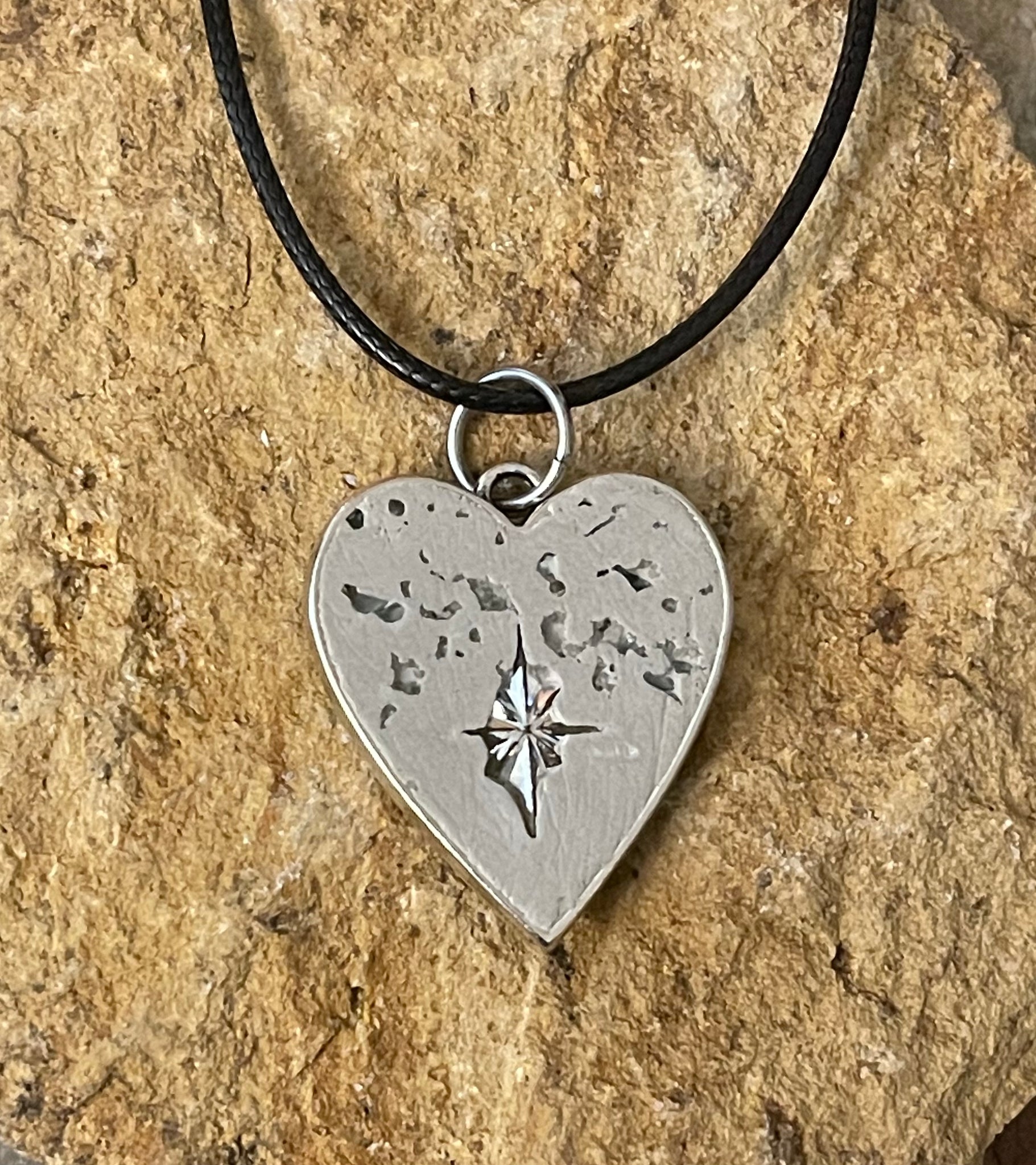 Metal Framed Concrete Heart Necklace